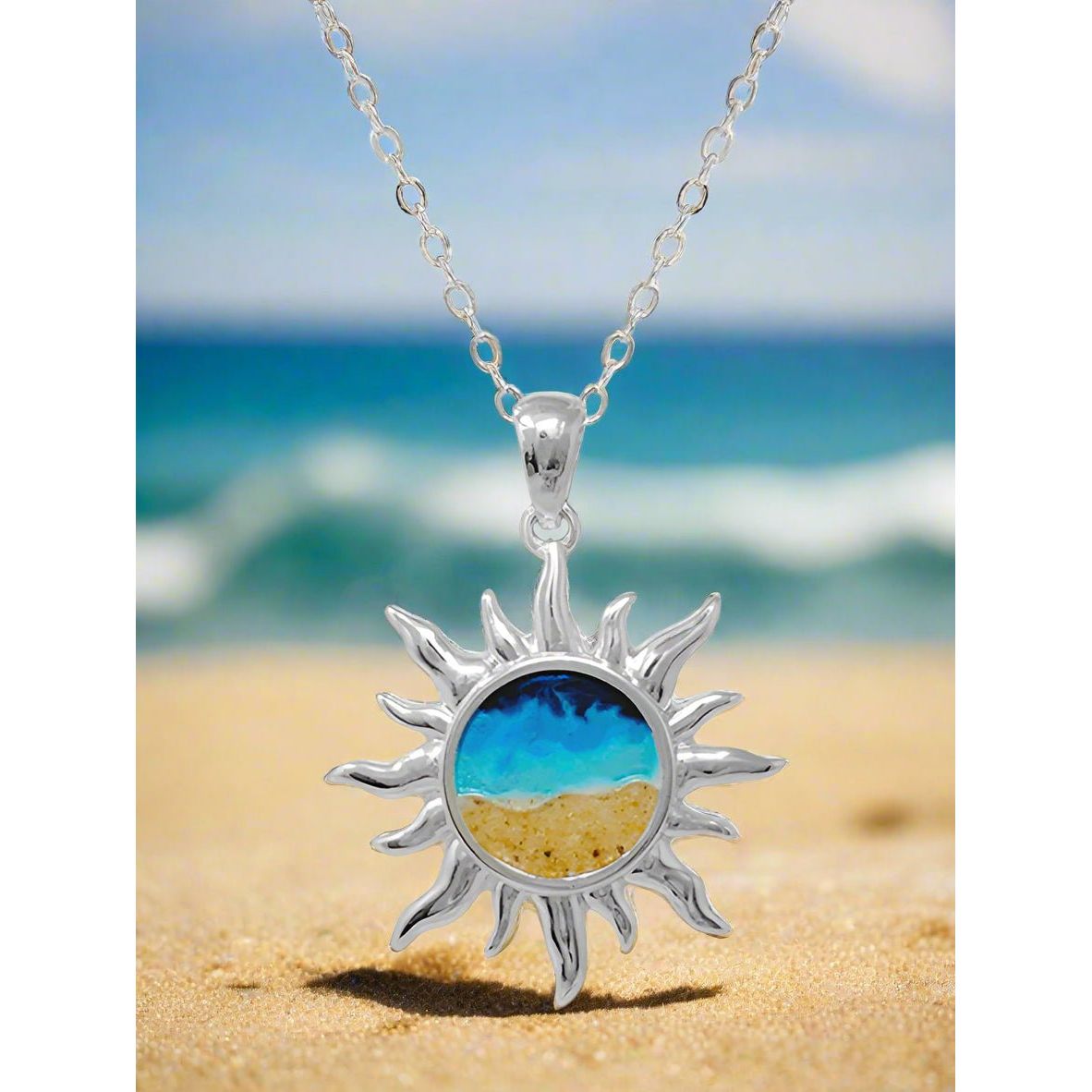 Light Steel Blue Sun Sand and Ocean Inspired Necklace