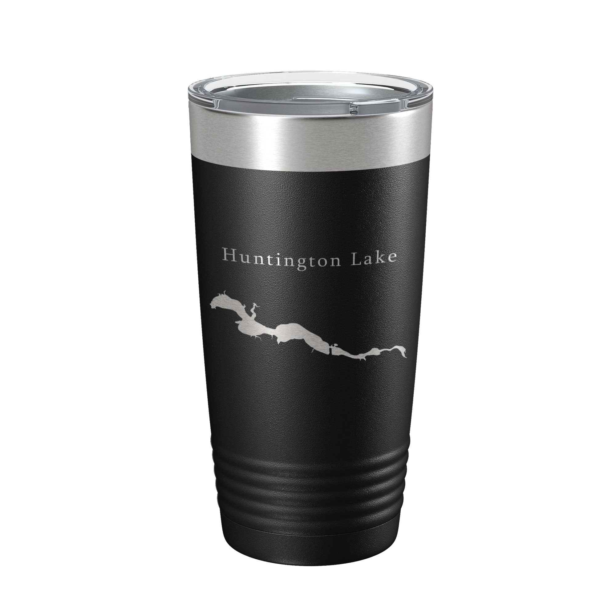 Black Huntington Lake Map Tumbler Travel Mug Insulated Laser Engraved Coffee Cup Indiana 20 oz