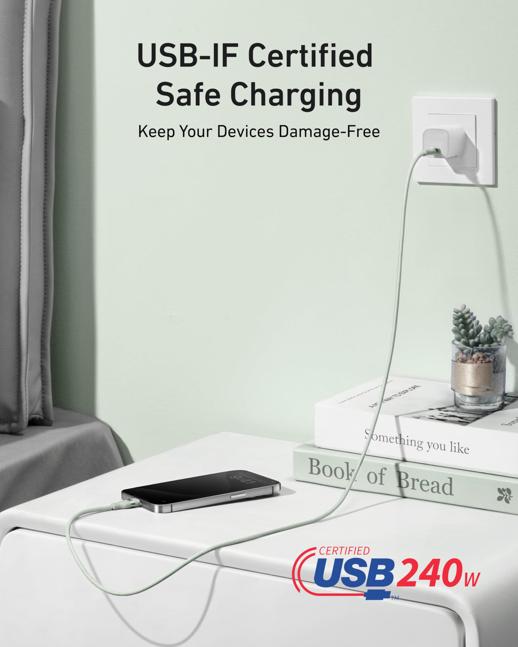 Anker USB-C to USB-C Cable (3 ft / 6 ft, 240W, Upcycled-Braided) Anker