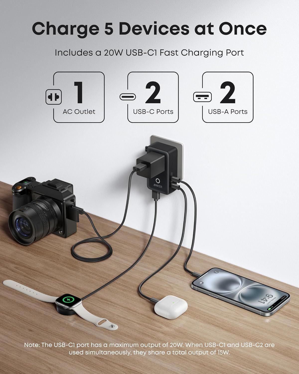 Anker Nano Travel Adapter (5-in-1, 20W, 1-Pack) Anker