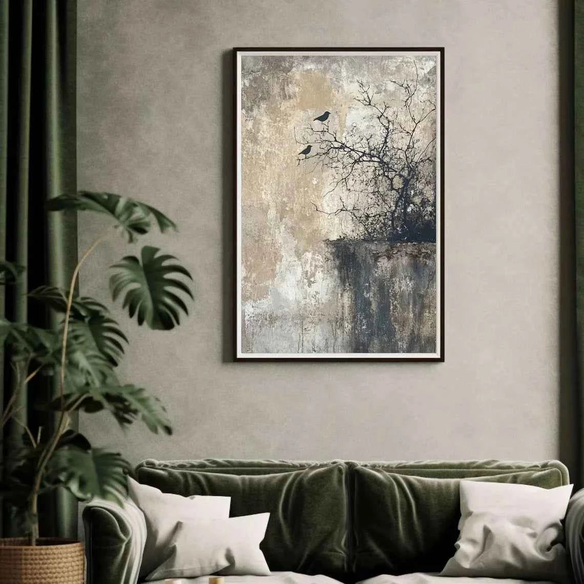 Tranquil Wabi‑Sabi Bird Wall Art – Textured Nature Print