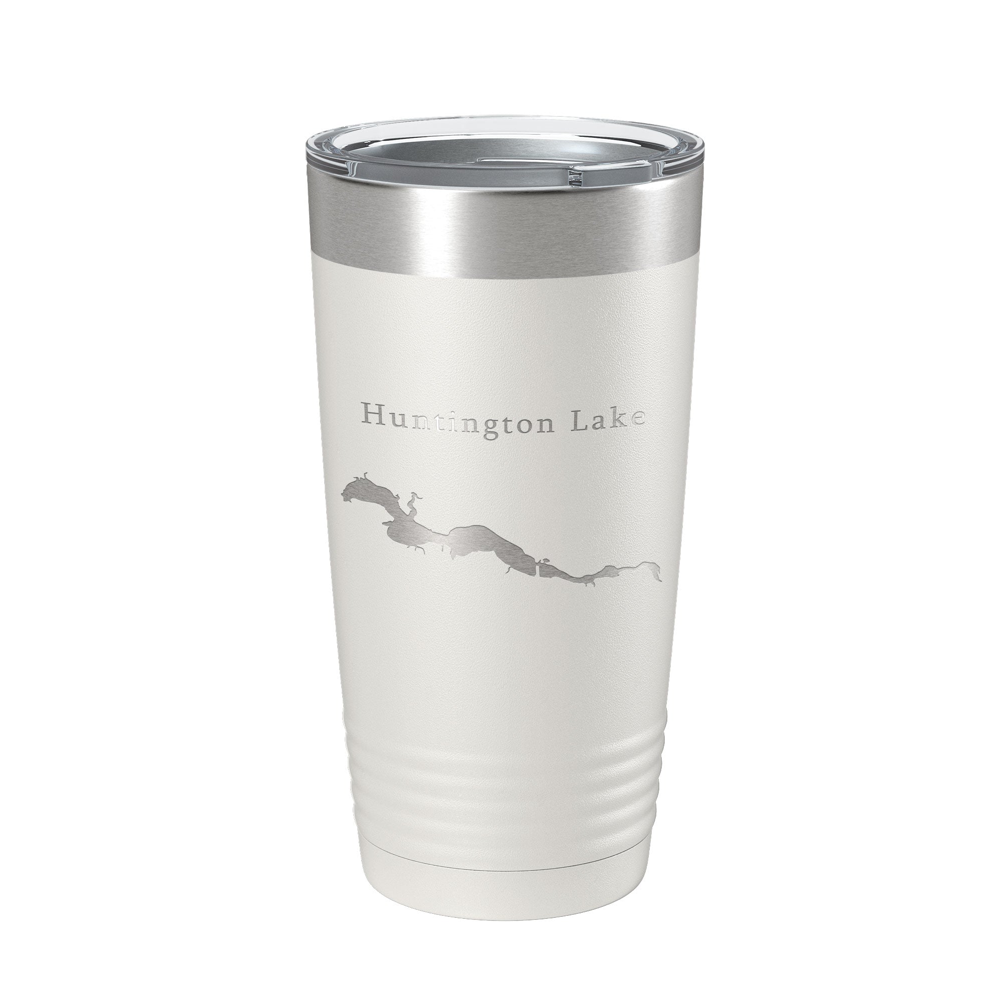 Light Gray Huntington Lake Map Tumbler Travel Mug Insulated Laser Engraved Coffee Cup Indiana 20 oz