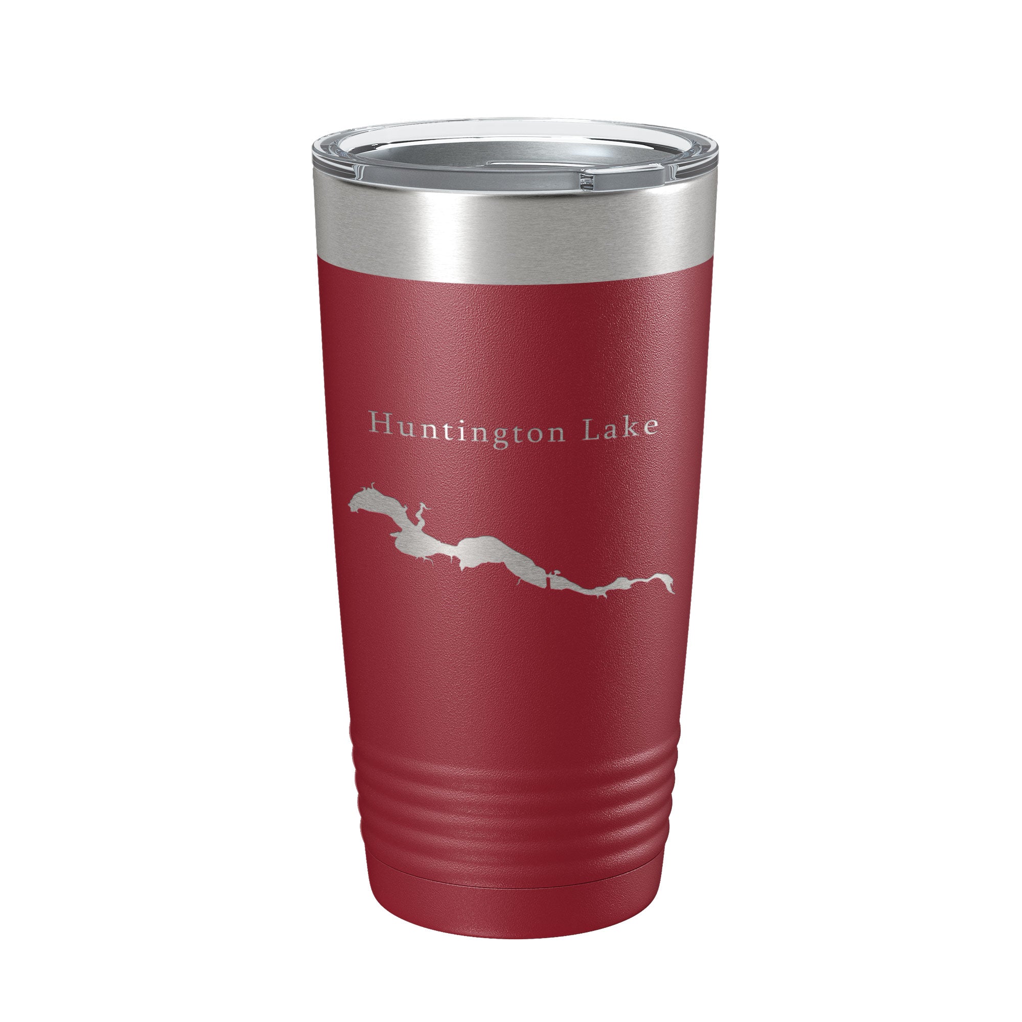 White Smoke Huntington Lake Map Tumbler Travel Mug Insulated Laser Engraved Coffee Cup Indiana 20 oz