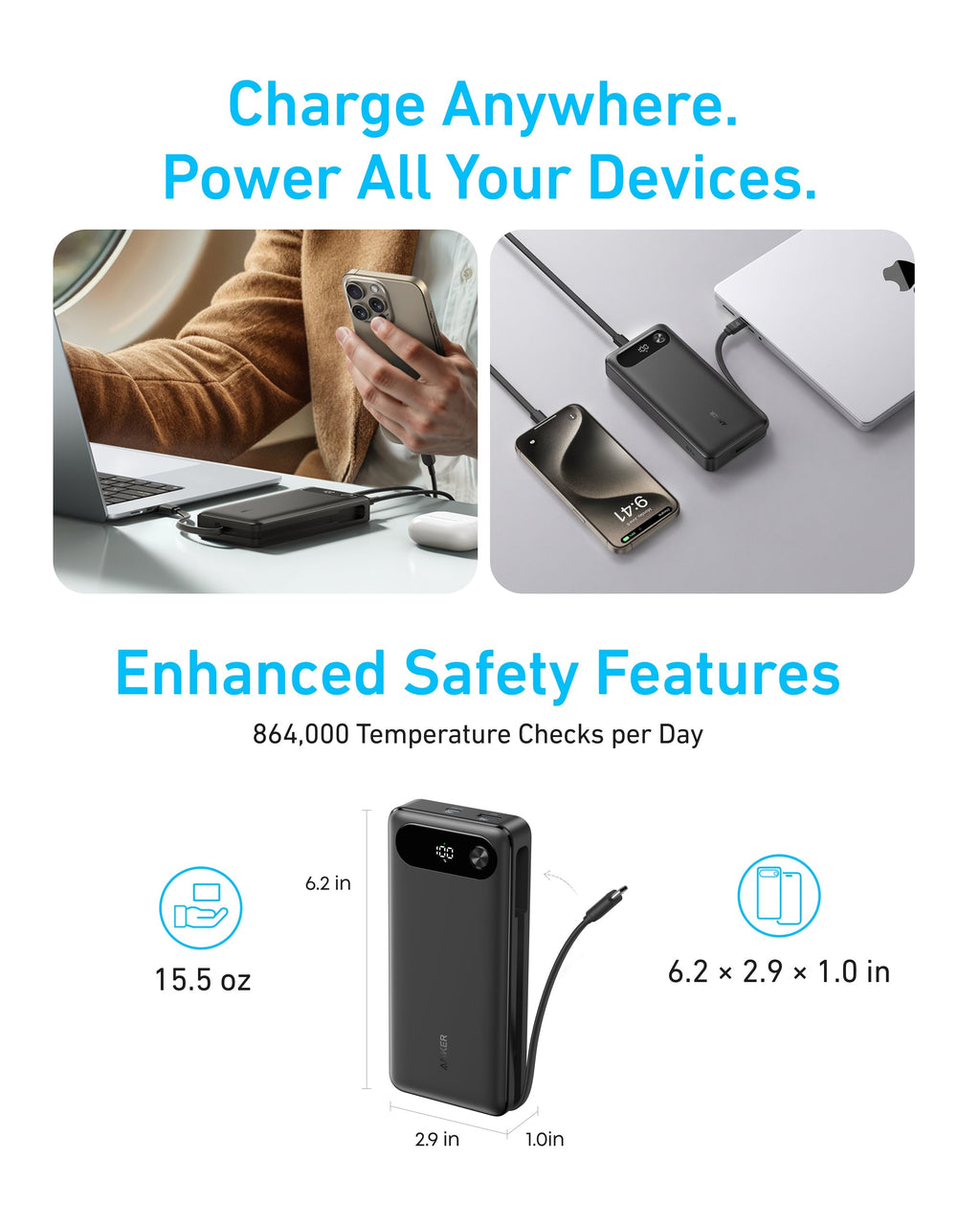 Anker Power Bank (20K, 87W, Built-In USB-C Cable) Anker