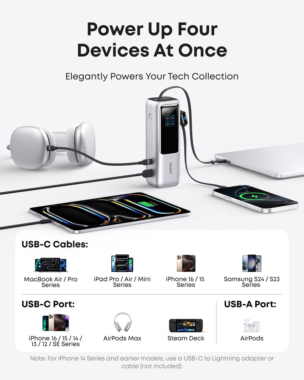 Anker Laptop Power Bank (25K, 165W, Built-In and Retractable Cables) Anker