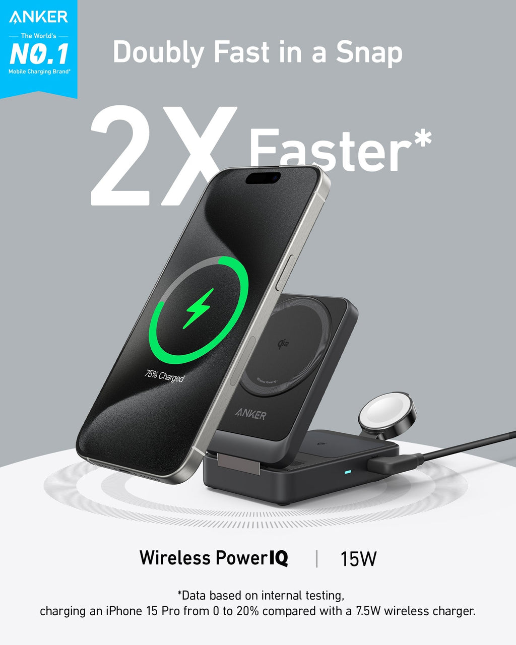 Anker MagGo Wireless Charging Station (Foldable 3-in-1) Anker