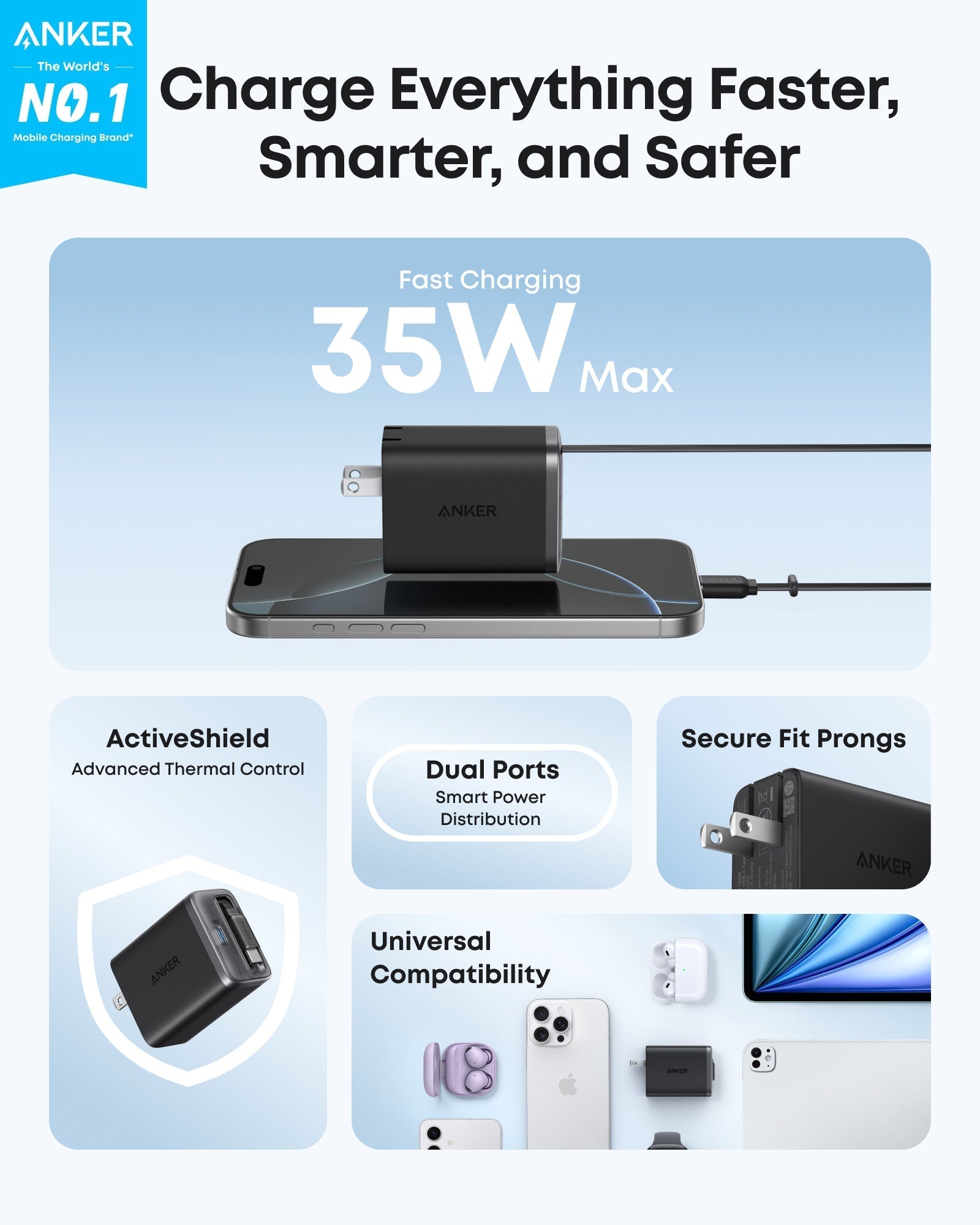Anker Nano Charger (35W, Built-In Retractable USB-C Cable) Anker