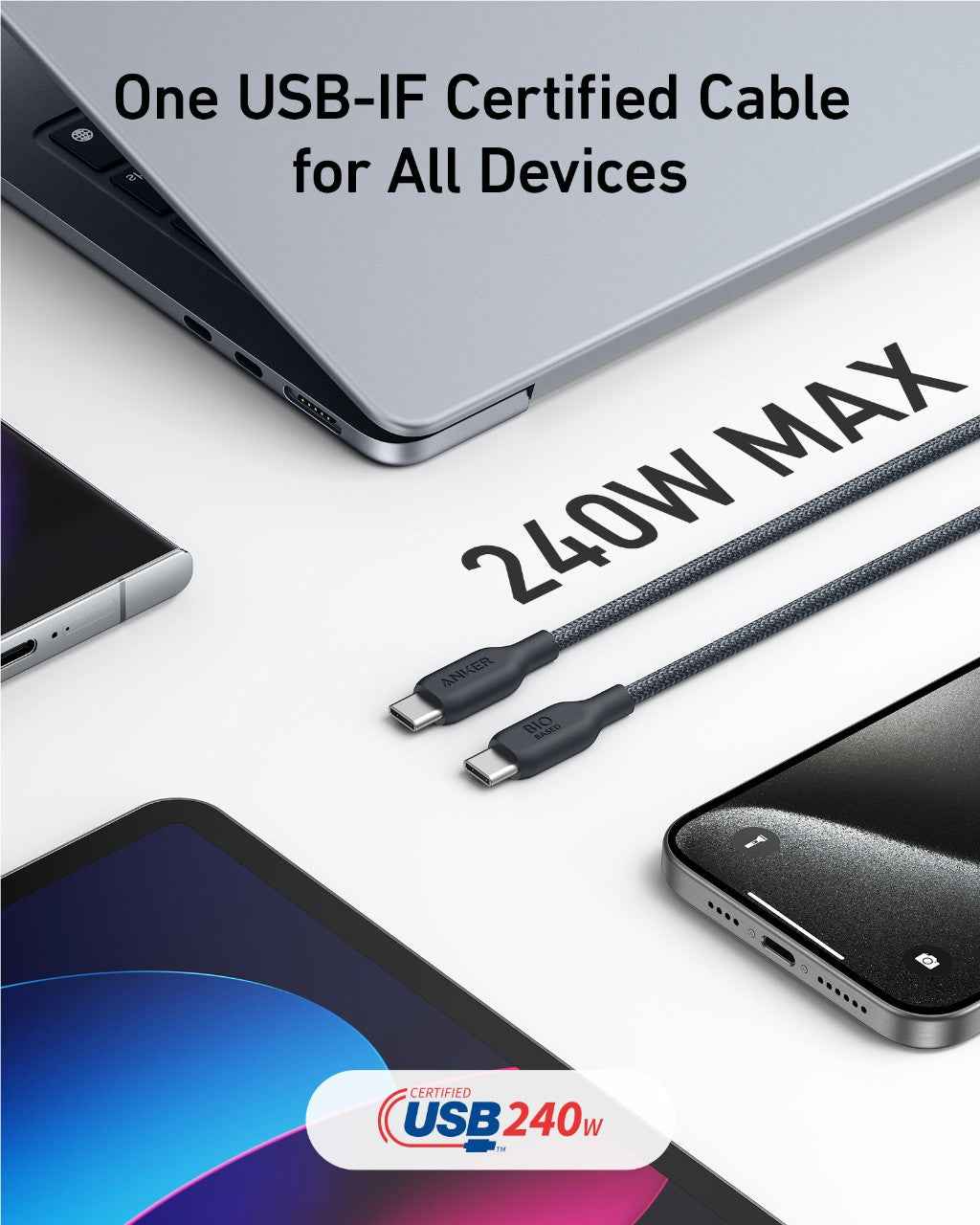 Anker <b>543</b> USB C to USB C Cable (240W, 10 ft)