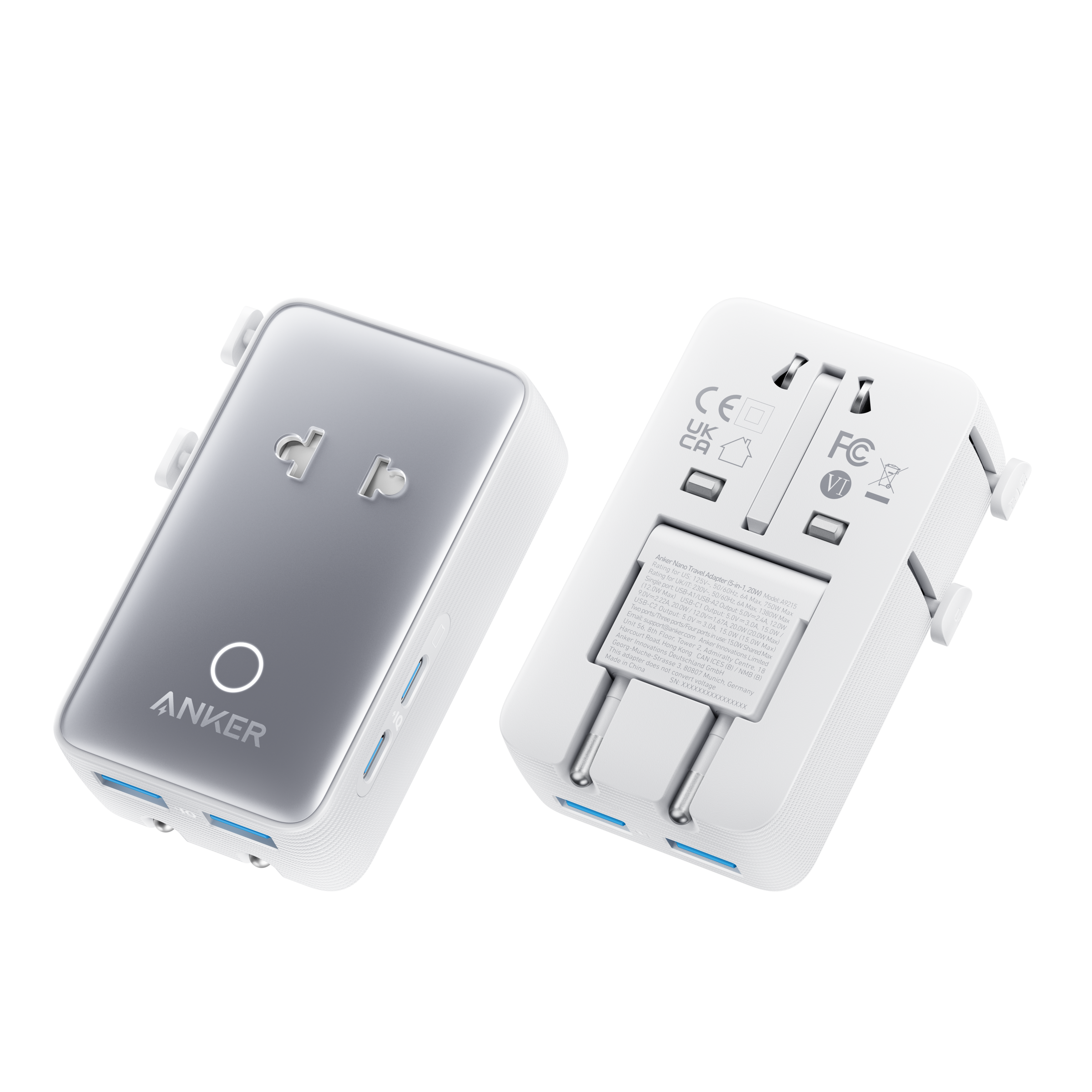 Anker Nano Travel Adapter (5-in-1, 20W, 1-Pack) Anker