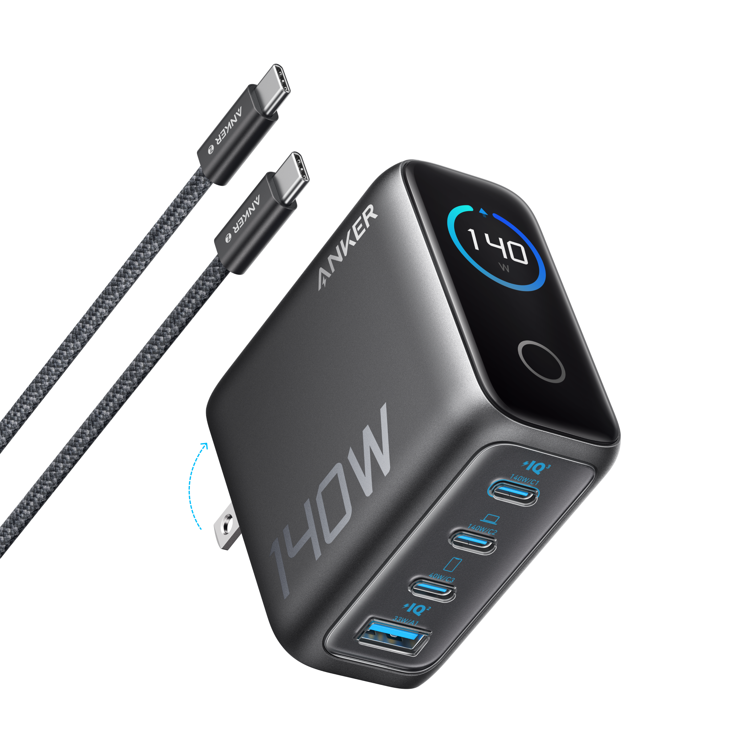 Anker Charger (140W, 4-Port, PD 3.1) with USB-C Cable Anker