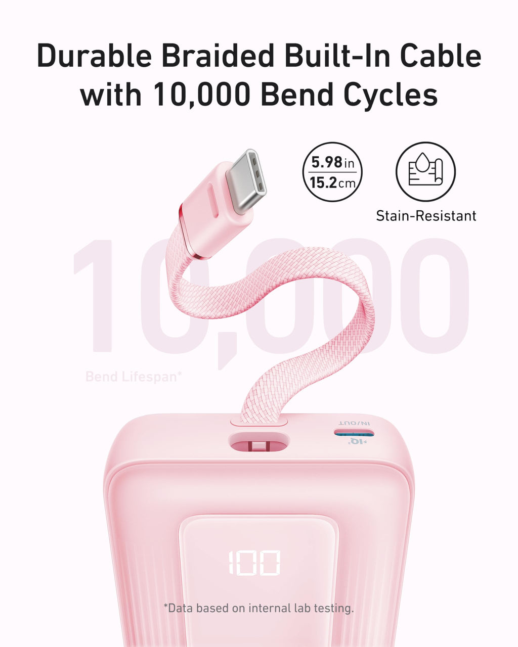 Anker Zolo Power Bank (10K, 30W) with a 5.4-inch (13.7 cm) built-in USB-C cable. Anker