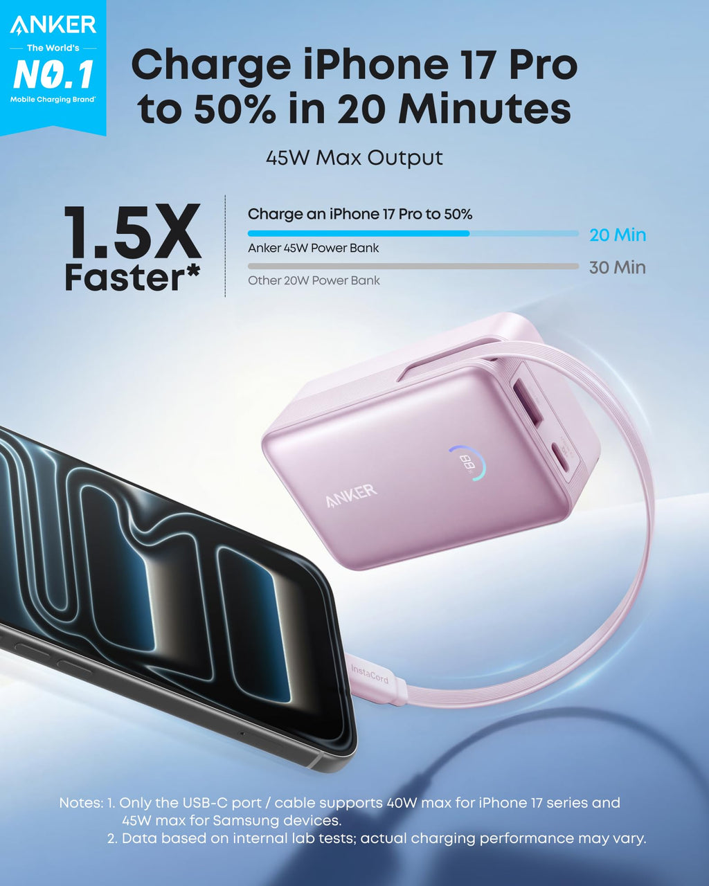 Anker Nano Power Bank (10K, 45W, Built-In Retractable USB-C Cable) Anker