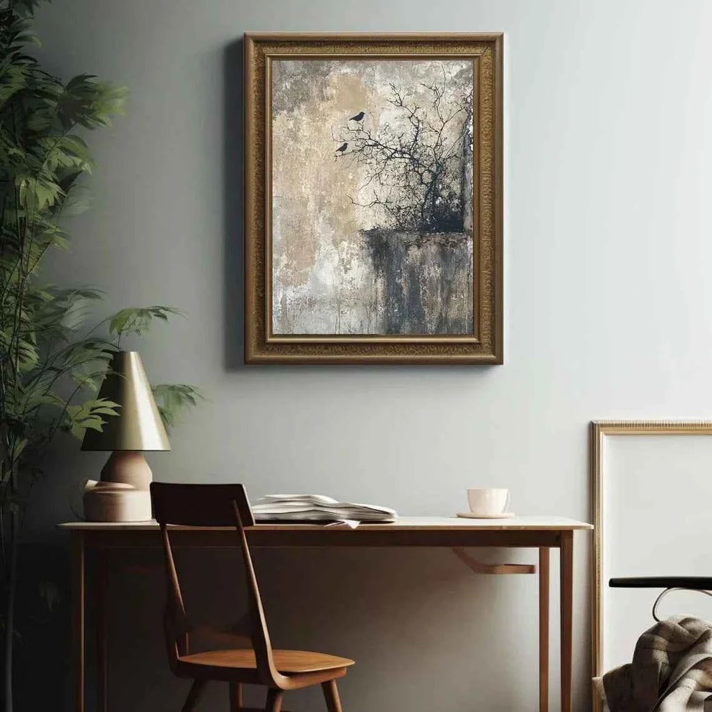 Tranquil Wabi‑Sabi Bird Wall Art – Textured Nature Print