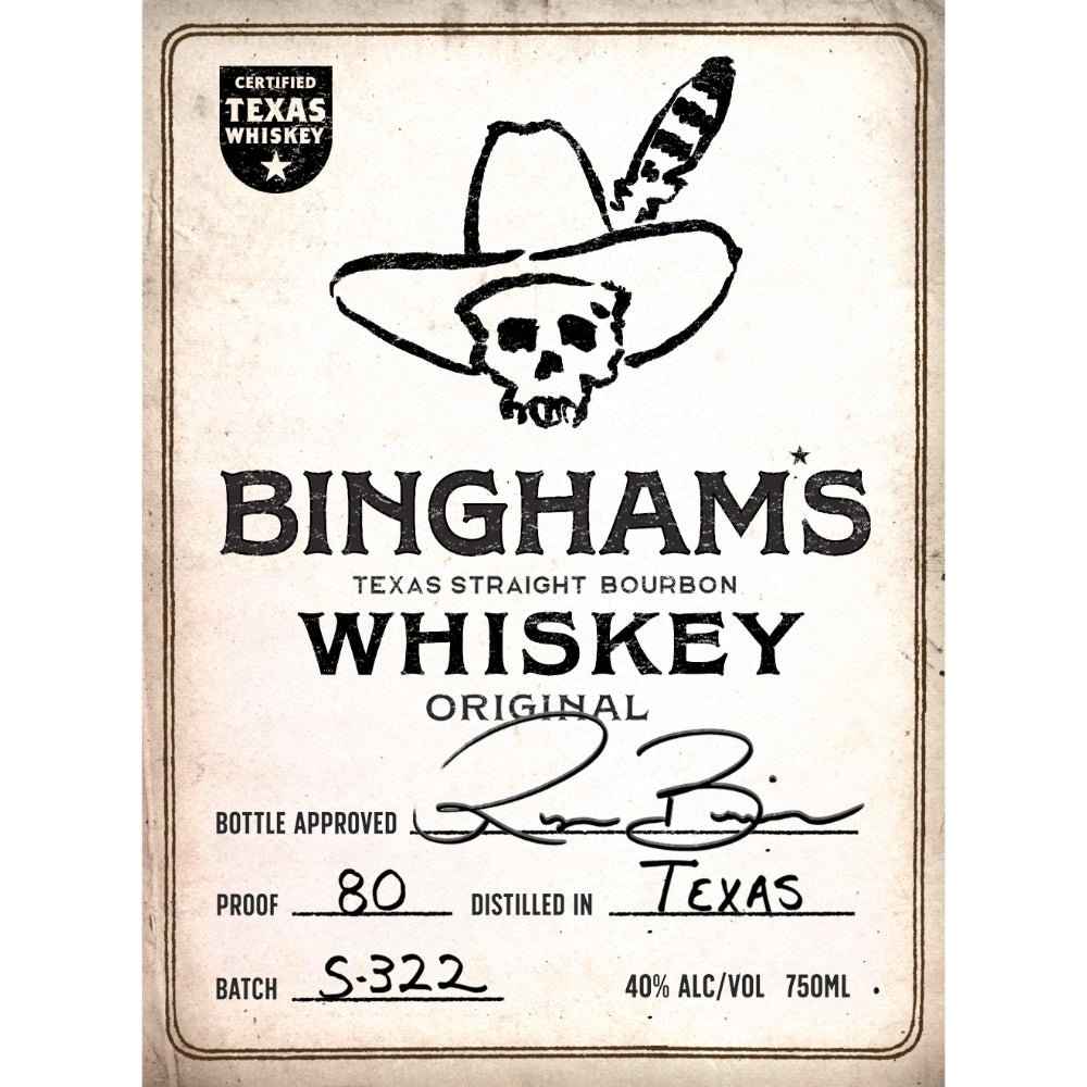 White Smoke Bingham's Bourbon Original A Certified Texas Whiskey™ by Ryan Bingham