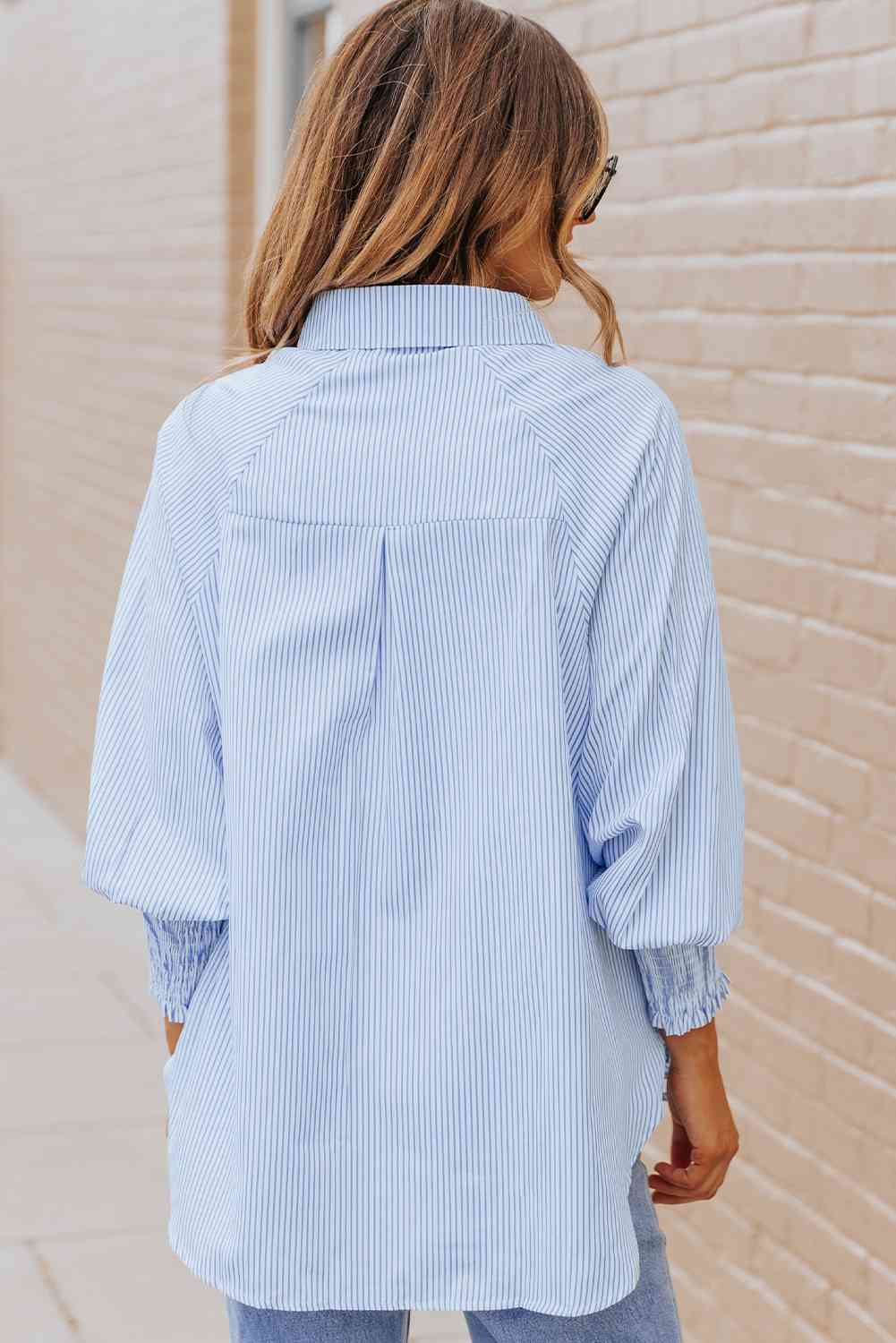 Light Steel Blue Fernanda Lantern Sleeve Shirt
