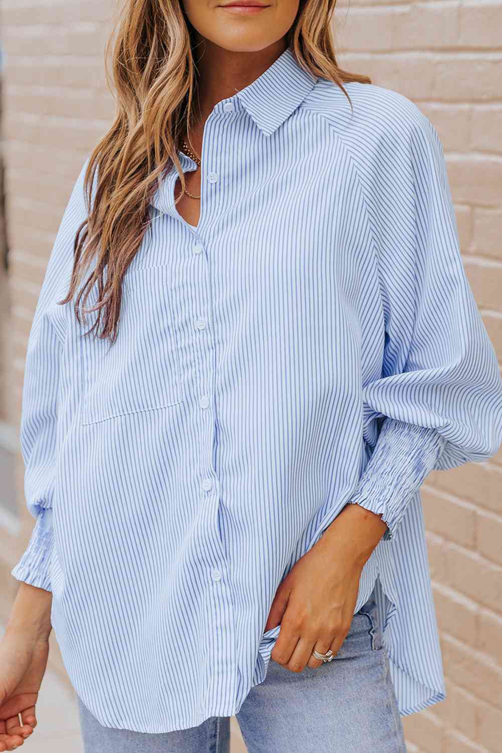 Light Steel Blue Fernanda Lantern Sleeve Shirt