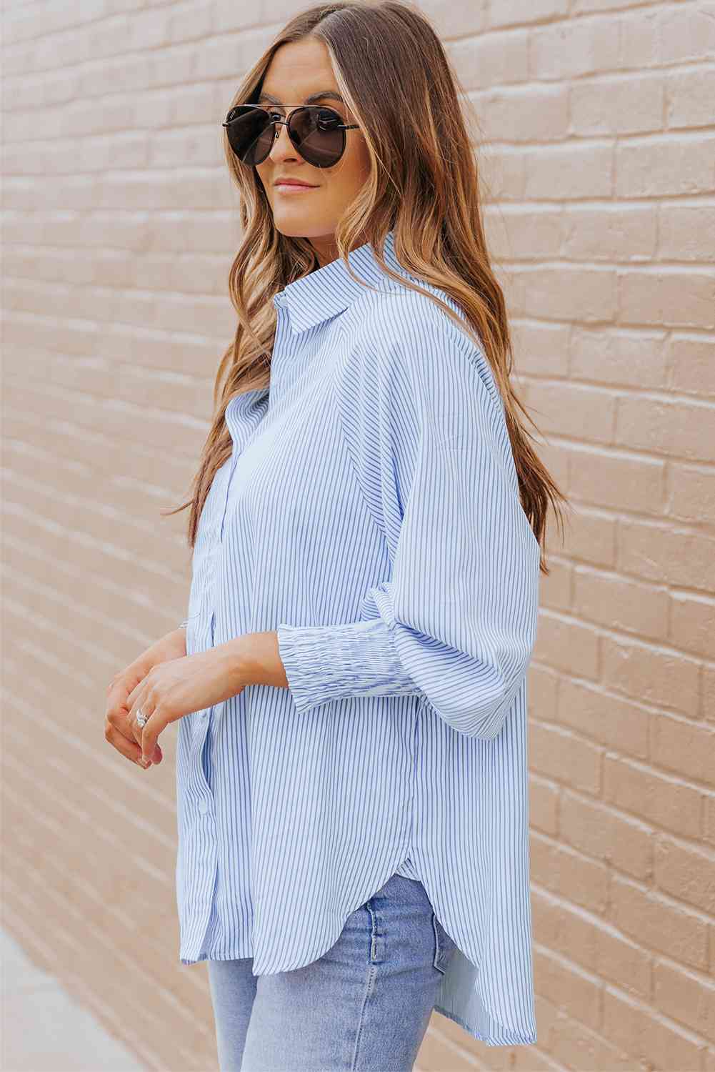 Gray Fernanda Lantern Sleeve Shirt