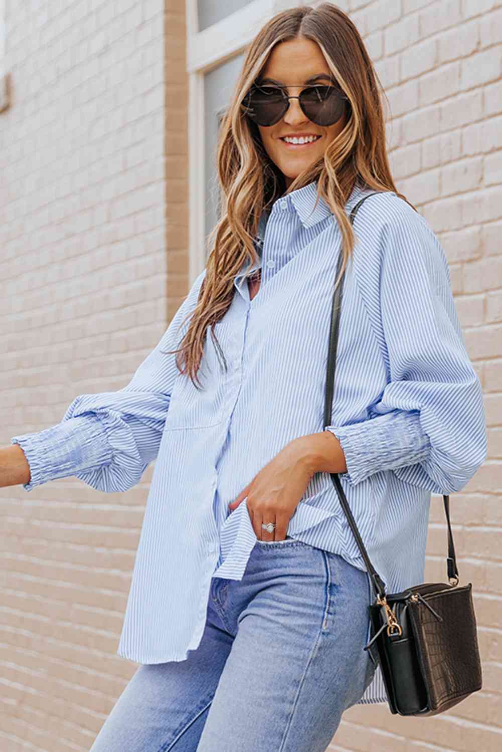 Gray Fernanda Lantern Sleeve Shirt