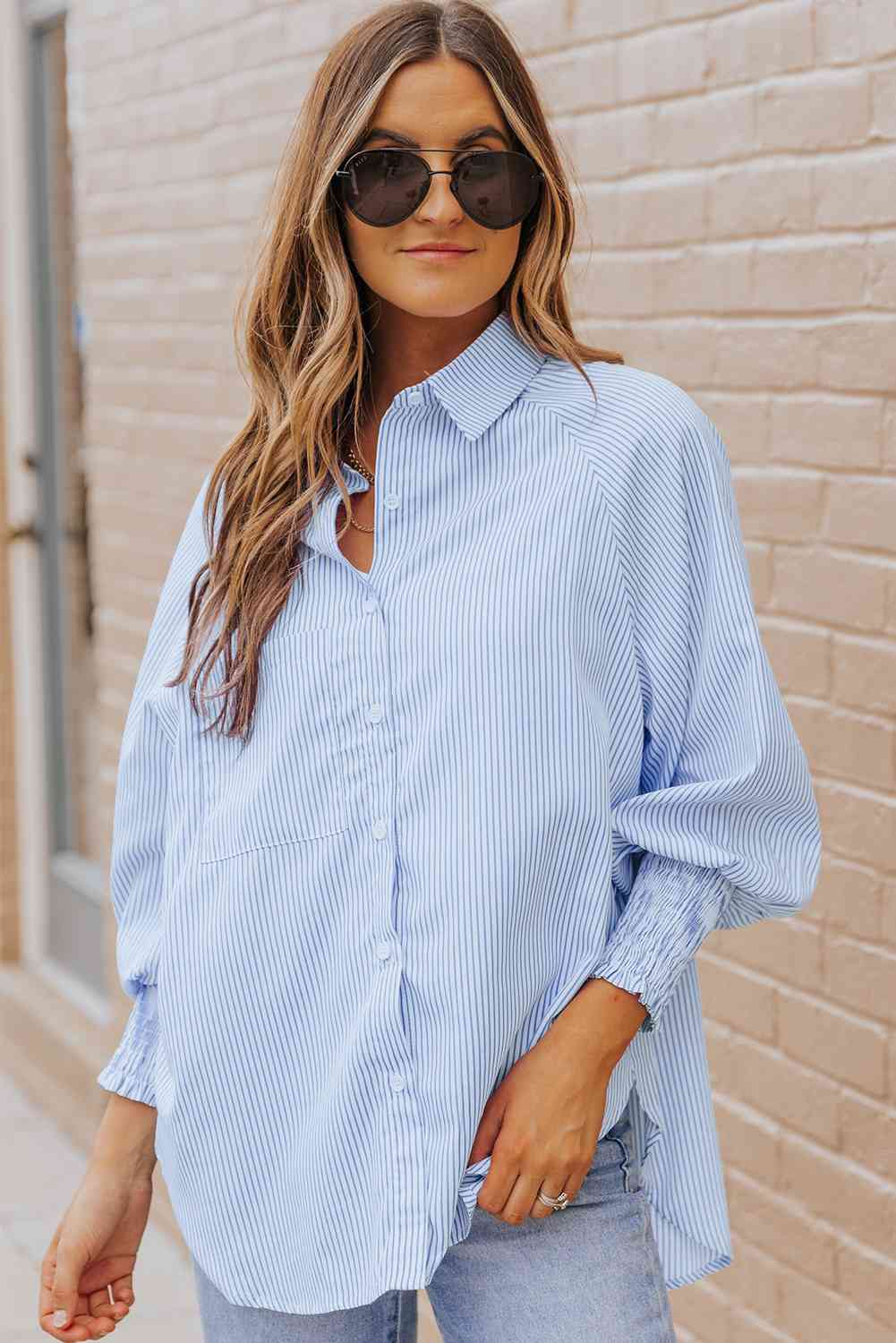 Gray Fernanda Lantern Sleeve Shirt