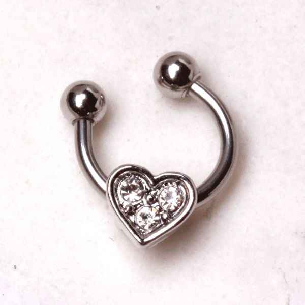 Horseshoe Cartilage Earring with Gemmed Heart-1