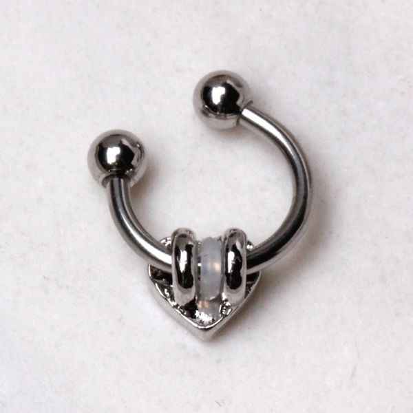 Horseshoe Cartilage Earring with Gemmed Heart-2