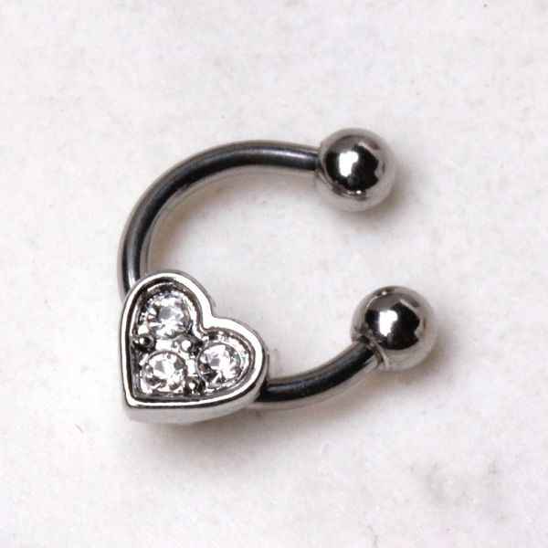 Horseshoe Cartilage Earring with Gemmed Heart-3