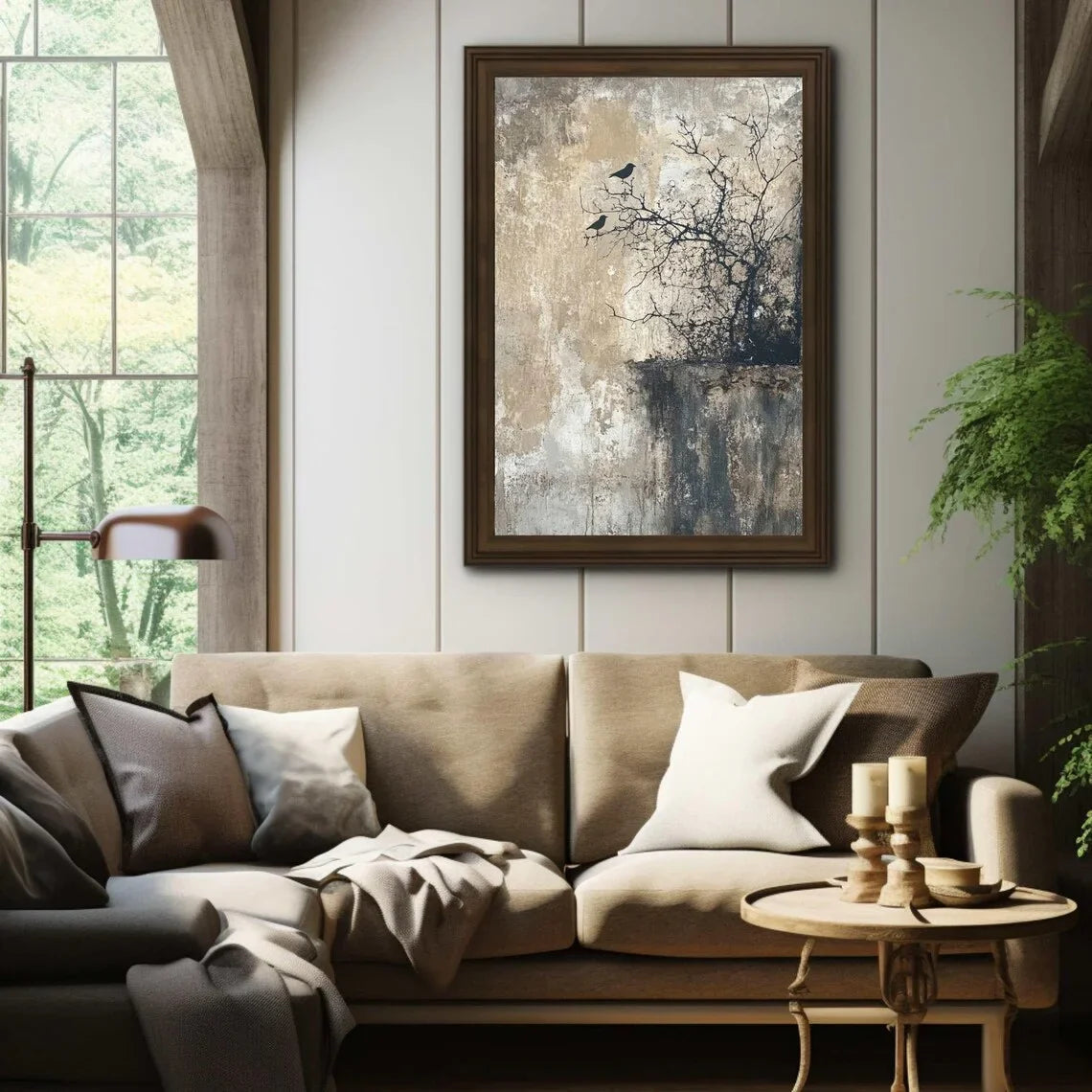 Tranquil Wabi‑Sabi Bird Wall Art – Textured Nature Print Far East Finds
