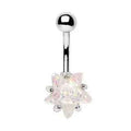316L Surgical Steel Large White Opal Star Navel Ring-0