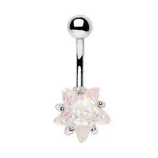 316L Surgical Steel Large White Opal Star Navel Ring-0